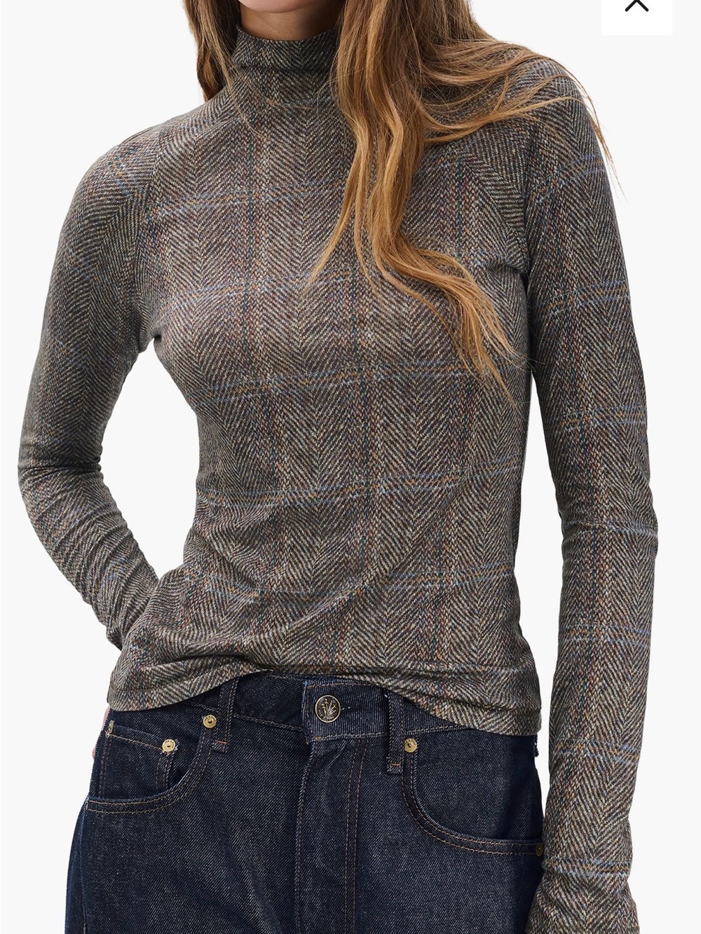 rag & bone brown multi Shaw paneled long sleeve turtleneck tee